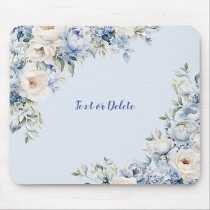 Tapis De Souris Aquarelle bleu Dusty Fleurs d'ivoire Feuille