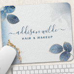 Tapis De Souris Aquarelle bleu or Feuilles botaniques Abstrait<br><div class="desc">Aquarelle Bleue Or Feuilles Botanique Abstrait Pad Souris. Parfait pour un salon de beauté,  coiffeur,  maquilleur ou cosmétologue.</div>