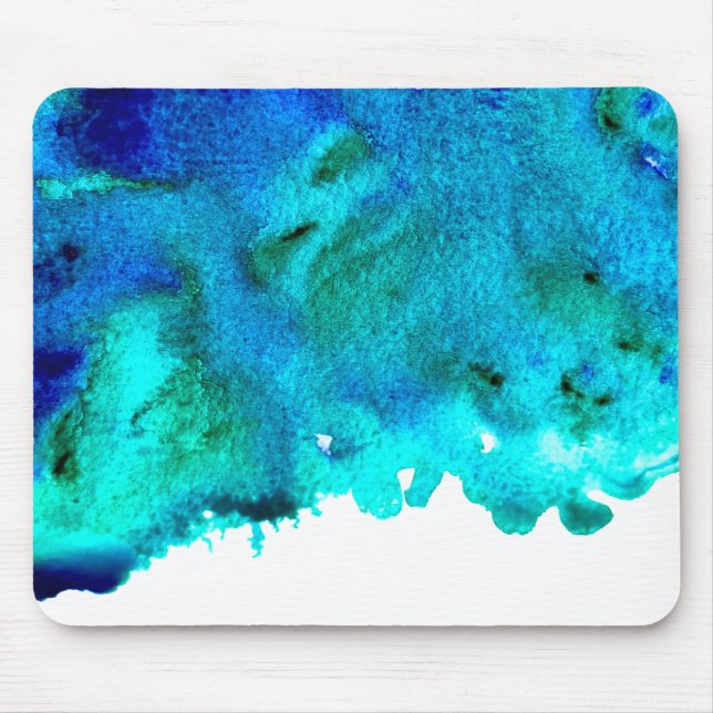 Tapis De Souris Aquarelle bleue Design océanique abstrait (Devant)