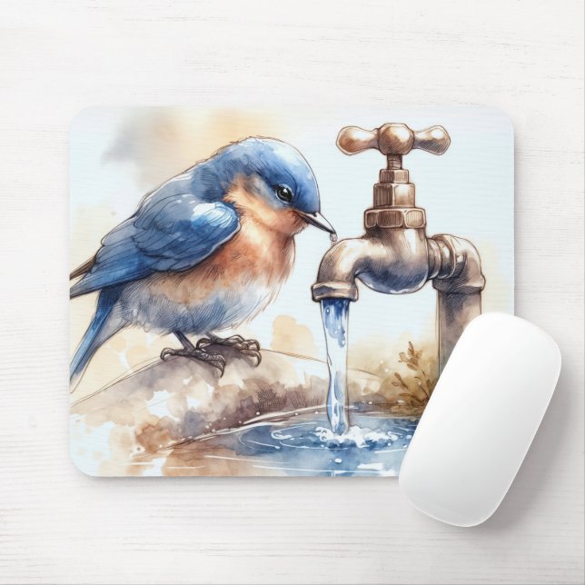 Tapis De Souris Aquarelle Bluebird avec un trou (Avec souris)