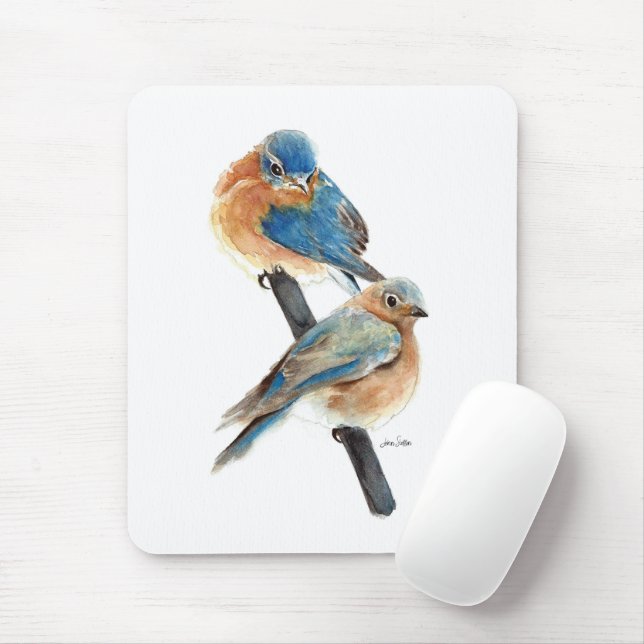Tapis De Souris Aquarelle Bluebird Couple Art (Avec souris)