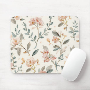 Tapis De Souris Aquarelle botanique florale feuilles beige peint