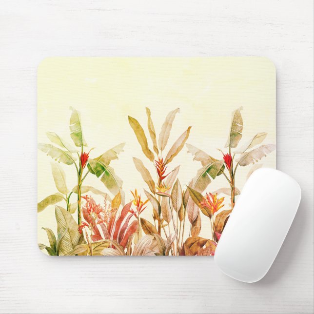 Tapis de souris aquarelle botanique tropicale (Avec souris)