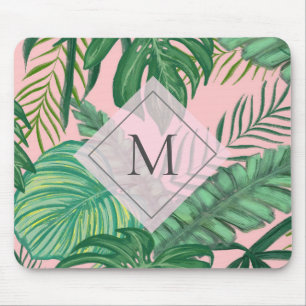Tapis De Souris Aquarelle botanique tropicale Monogramme d'art ros