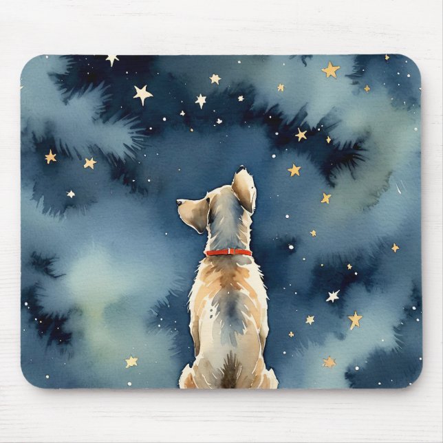 Tapis De Souris Aquarelle Chien Stant À Stars (Devant)