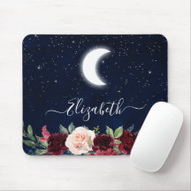 Aquarelle Ciel Céleste Lune Étoiles Floral
