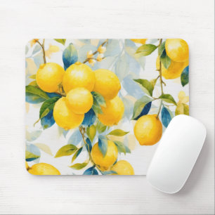TAPIS DE SOURIS AQUARELLE CITRONS JAUNES PENDUS DANS UN ARBRE