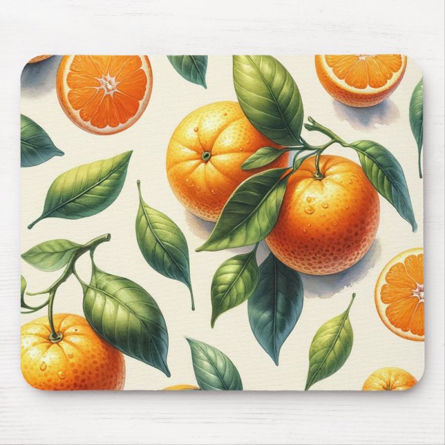 Tapis De Souris Aquarelle Citrus Orange Feuille Mariage (Devant)