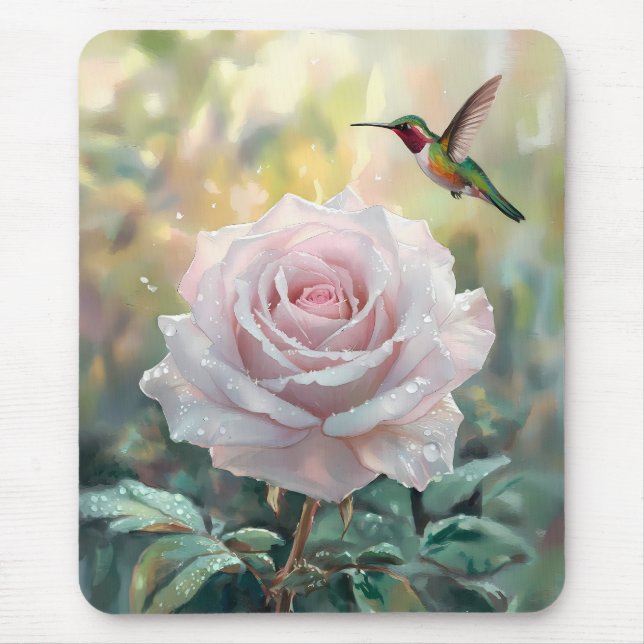 Tapis De Souris Aquarelle Colibri et rose (Devant)