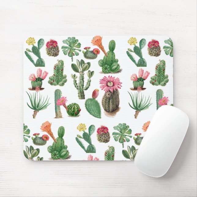 Tapis De Souris Aquarelle colorée Cactus et succulents Fleurs (Avec souris)