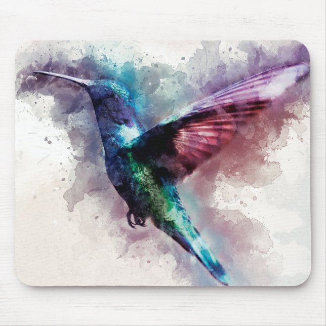 Tapis De Souris Aquarelle colorée Colibri (Devant)