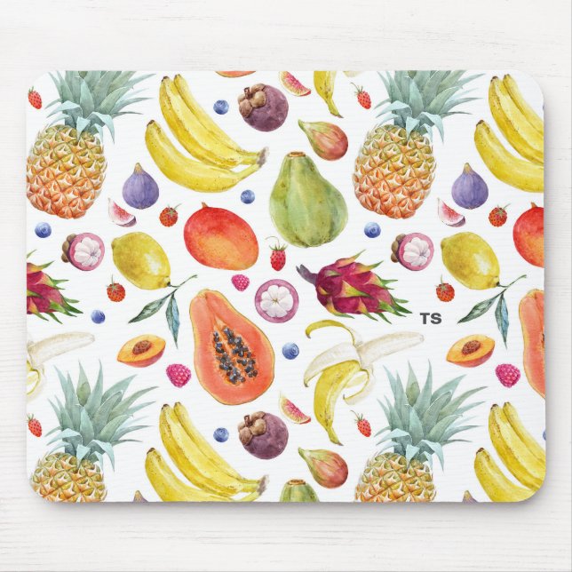 Tapis De Souris Aquarelle colorée Fruits Motif Monogramme (Devant)