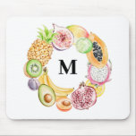 Tapis De Souris Aquarelle colorée Monogramme de couronne de fruits<br><div class="desc">Mousepad monogramme de fruits tropicaux avec abricot aquarelle, ananas, mangue, papaye, dragonfruit, citron vert, kiwi, grenade, figue, banane et avocat. Personnalisez en ajoutant votre initiale préférée. Cette mousepad aux fruits tropicaux est parfaite comme un cadeau monogramme personnalisé.</div>