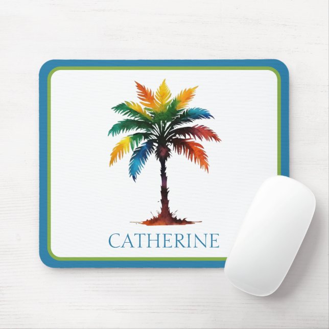 Tapis De Souris Aquarelle colorée Palm Tree personnalisé (Avec souris)