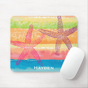 Tapis De Souris Aquarelle colorée rayures Starfish Personnalisé