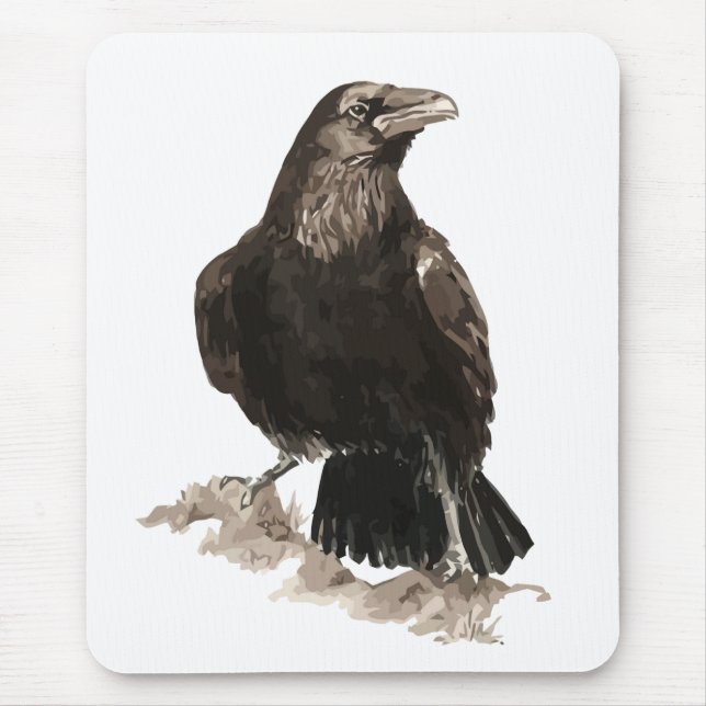 Tapis De Souris Aquarelle Corbeau Oiseau et Art animal (Devant)