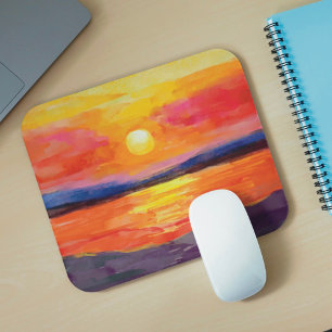 Tapis De Souris Aquarelle Coucher de soleil Mousepad