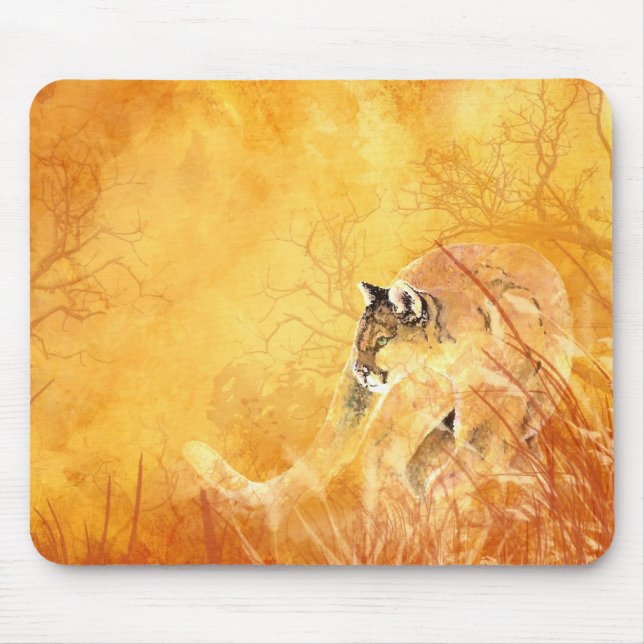 Tapis De Souris Aquarelle Cougar Puma Lion de montagne Nature anim (Devant)