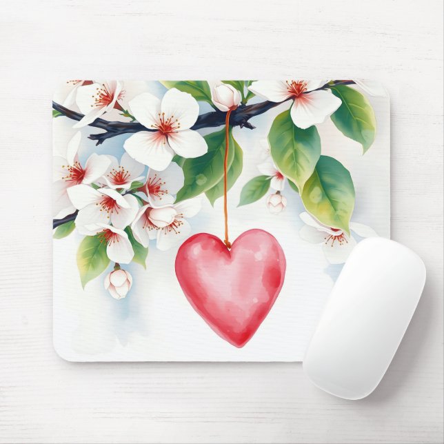 Tapis De Souris Aquarelle Crabapper Arbre Avec Coeur (Avec souris)