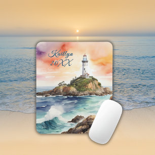 Tapis De Souris Aquarelle croquis Byron Bay Lighthouse Monogramme 