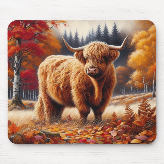 Tapis De Souris Aquarelle d'automne de la vache Highland (Devant)