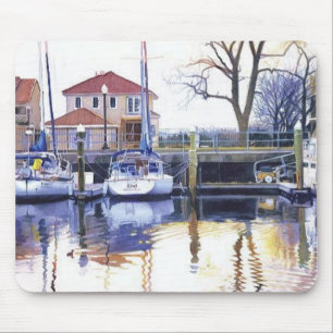 Tapis De Souris Aquarelle de bateaux "de port d'hiver"