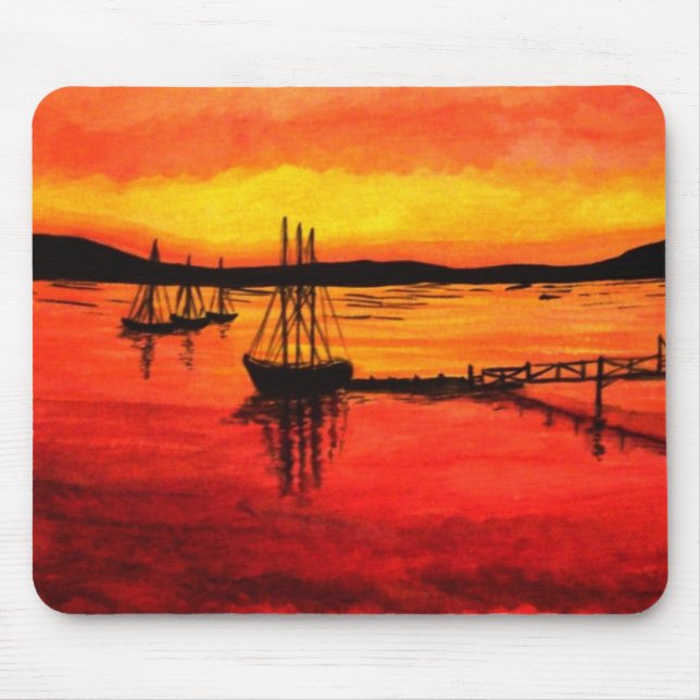 Tapis De Souris Aquarelle de coucher du soleil de port de barre (Devant)