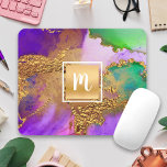Tapis De Souris Aquarelle de marbre or violet aqua vert monogramme<br><div class="desc">Un carré brillant et faux or avec une typographie de script monogramme initial recouvre un arrière - plan d'aquarelle riche, veiné or, violet, vert, aqua et rose sur cet élégant, tendance, girly, monogramed mousepad. Fait une déclaration chic et élégante à chaque utilisation. Un grand cadeau pour un ami, ainsi que...</div>