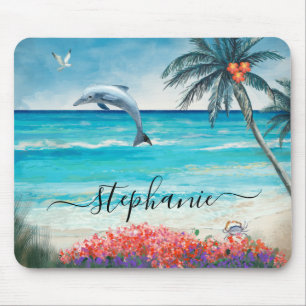 Tapis De Souris Aquarelle de plage Dolphin Monogramme