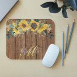 Tapis De Souris Aquarelle de tournesol en bois rustique personnali<br><div class="desc">This design created though digital art. It may be personalized in the area provide or customizing by choosing the click to customize further option and changing the name, initials or words. Donc, change le texte color and style or delete the text for an image only design. Contact me at colorflowcreations@gmail.com...</div>