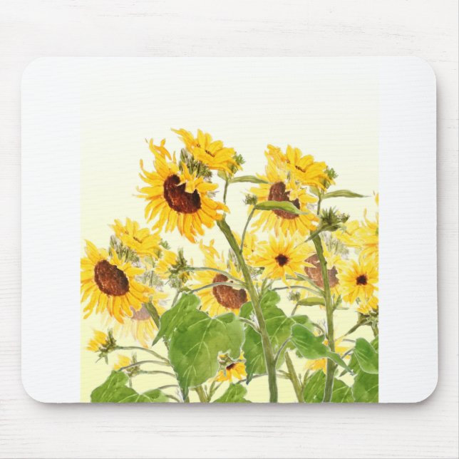 Tapis De Souris aquarelle des champs de tournesol jaune (Devant)