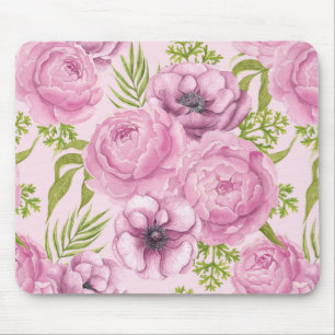 Tapis De Souris Aquarelle des fleurs de pivoine et d'anémone