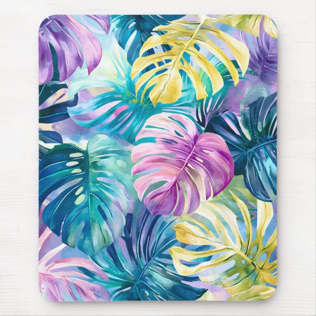 Tapis De Souris Aquarelle d'or Paradis Feuille tropical (Devant)