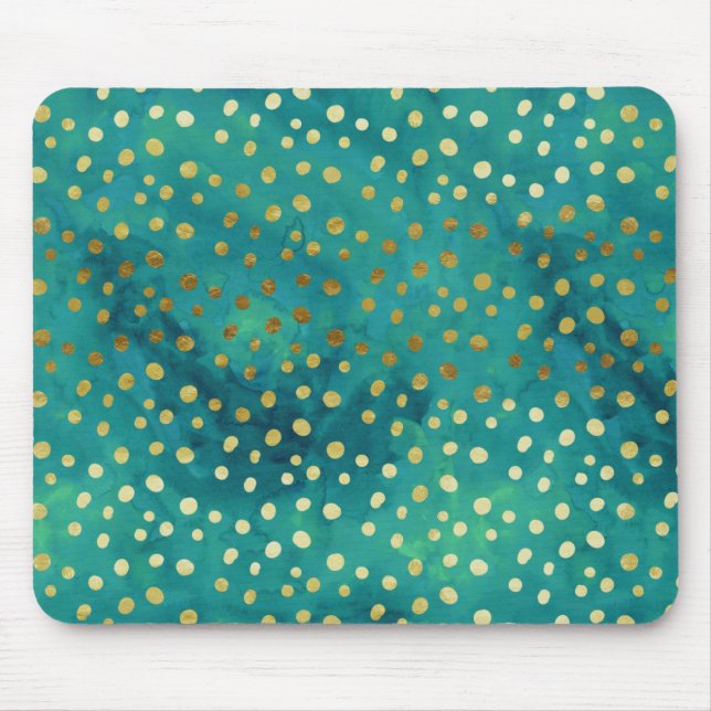 Tapis De Souris Aquarelle dorée et Turquoise Glam moderne Mousepad (Devant)