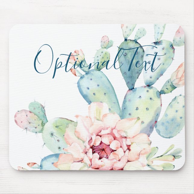 Tapis De Souris Aquarelle douce Pastel Blooming Cactus (Devant)