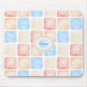 Tapis De Souris Aquarelle Empreintes de pattes & Coeurs dans les b