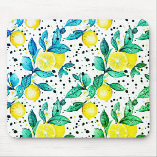 Tapis De Souris aquarelle esquissée détaillée de feuilles bleues,