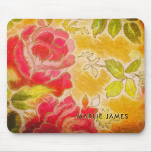 Tapis De Souris Aquarelle féminine vintage Rose Florale avec nom