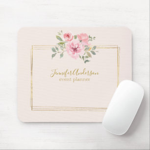 Tapis De Souris Aquarelle Fleur sauvage Lush Blush Rose Floral