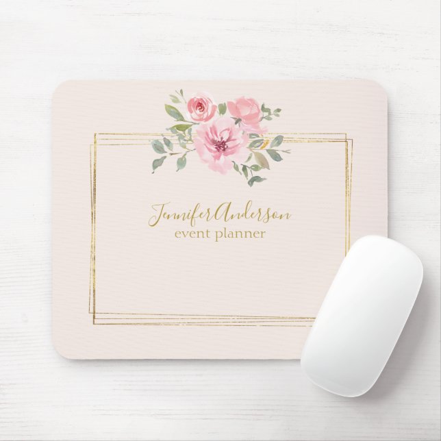 Tapis De Souris Aquarelle Fleur sauvage Lush Blush Rose Floral (Avec souris)
