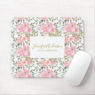 Tapis De Souris Aquarelle Fleur Sauvage Luxuriante Floral Rose Pâl