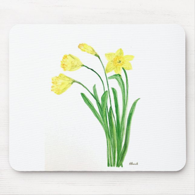 Tapis De Souris Aquarelle fleurie de printemps jaune jonquilles fl (Devant)