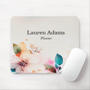 Tapis De Souris Aquarelle fleurs couleurs pastel nom personnalisé