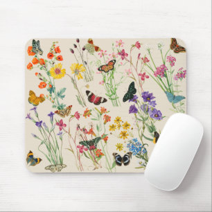 Tapis De Souris Aquarelle Fleurs sauvages & papillons Jardin Flora