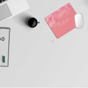 Tapis De Souris Aquarelle floral rose corail nom pavé de souris