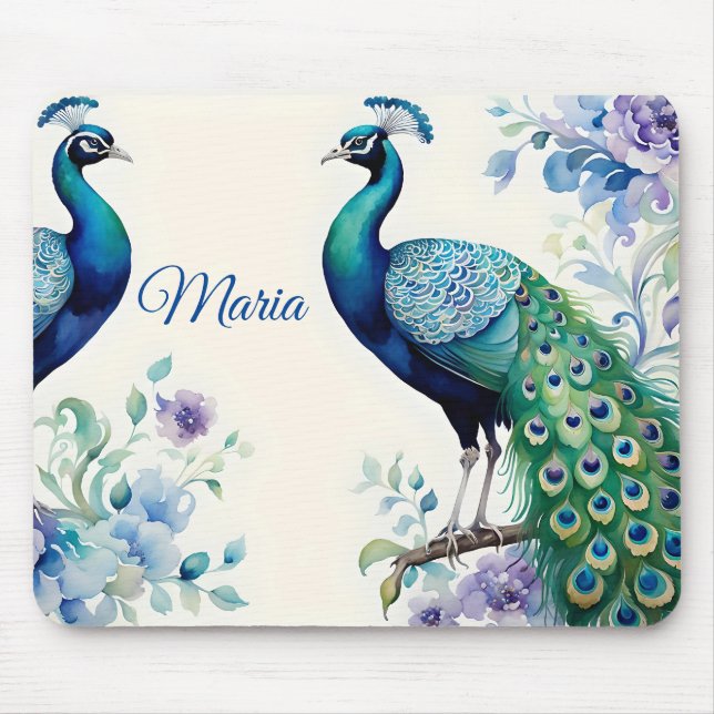 Tapis De Souris Aquarelle florale Peacock (Devant)