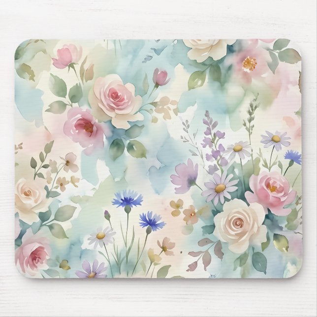 Tapis De Souris Aquarelle florale rose nacrée (Devant)