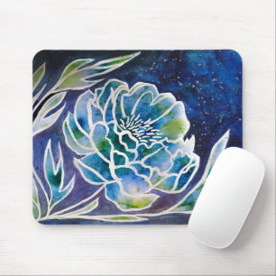 Tapis De Souris Aquarelle florale Turquoise bleu Dahlia Navy