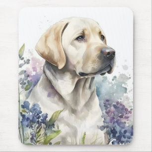 Tapis De Souris Aquarelle Golden Labrador Retriever et Fleurs