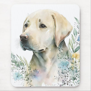 Tapis De Souris Aquarelle Golden Labrador Retriever et Fleurs